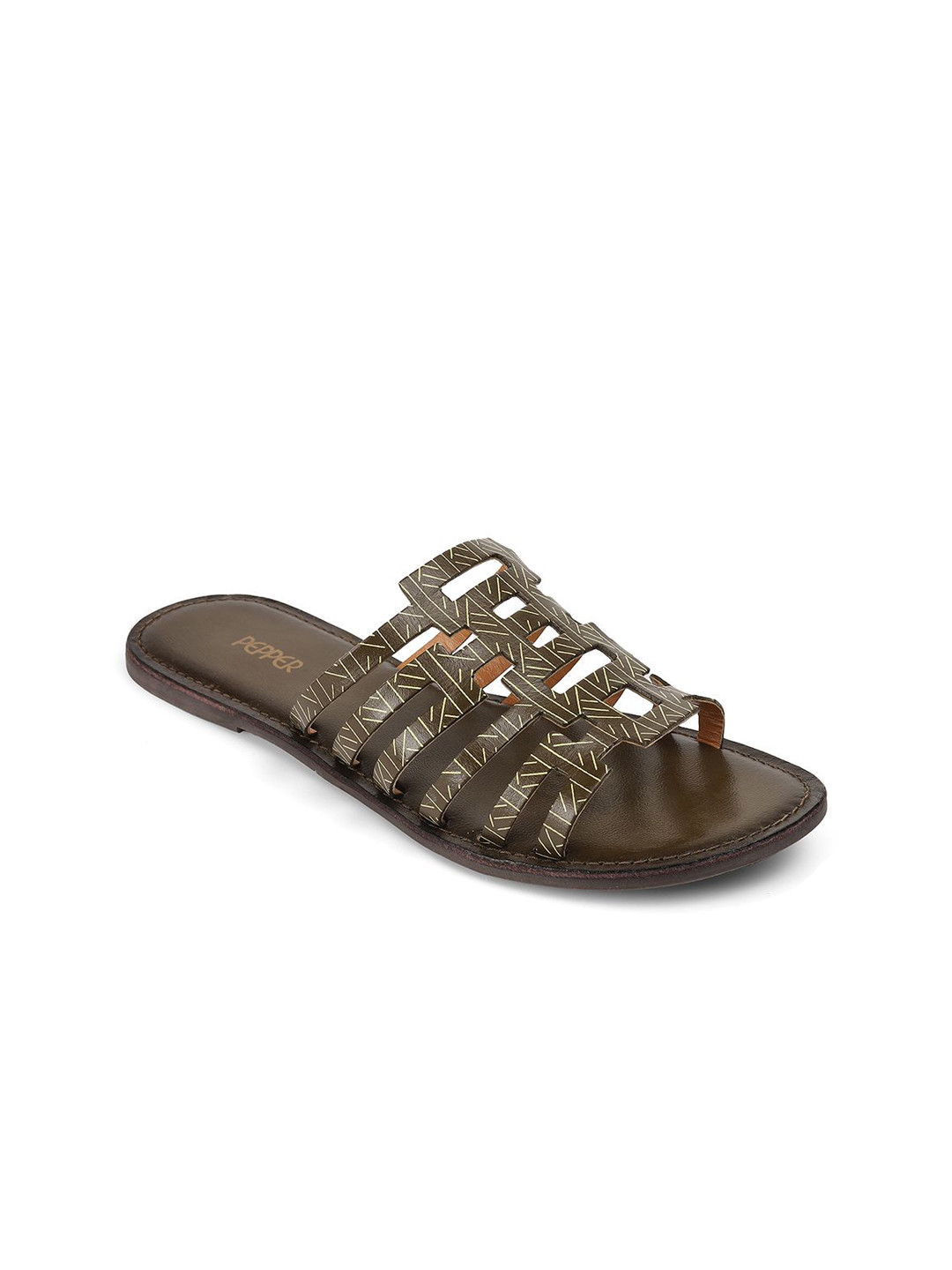 PEPPER Women Printed Open Toe Flats with Laser Cuts