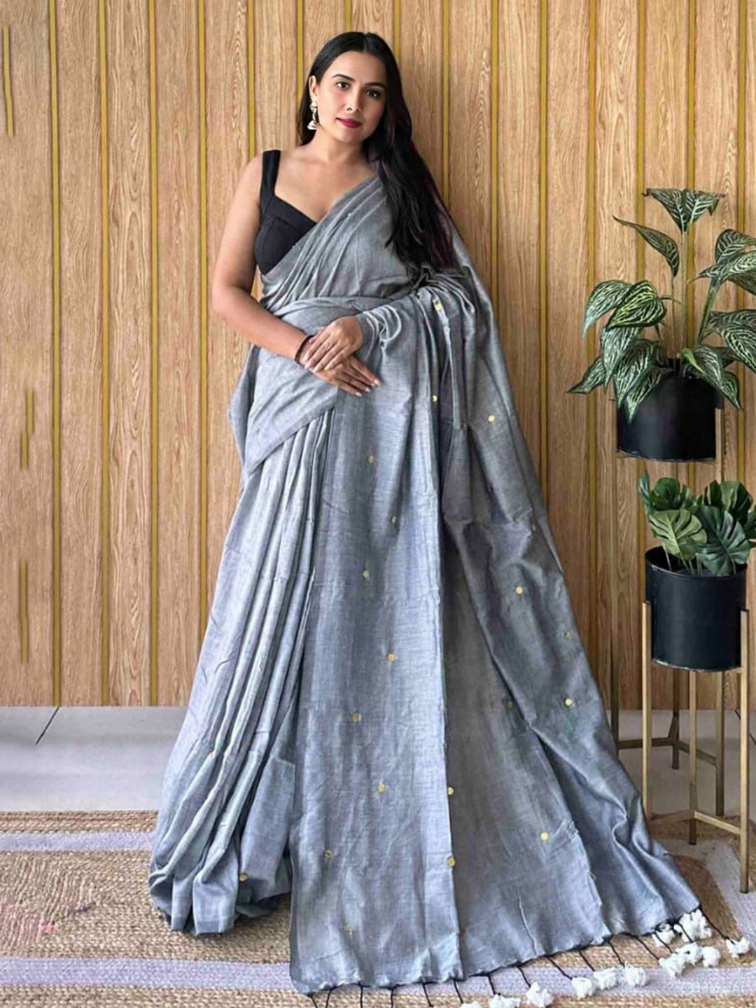 Bengal S Beads And Stones Pure Cotton Khadi Saree