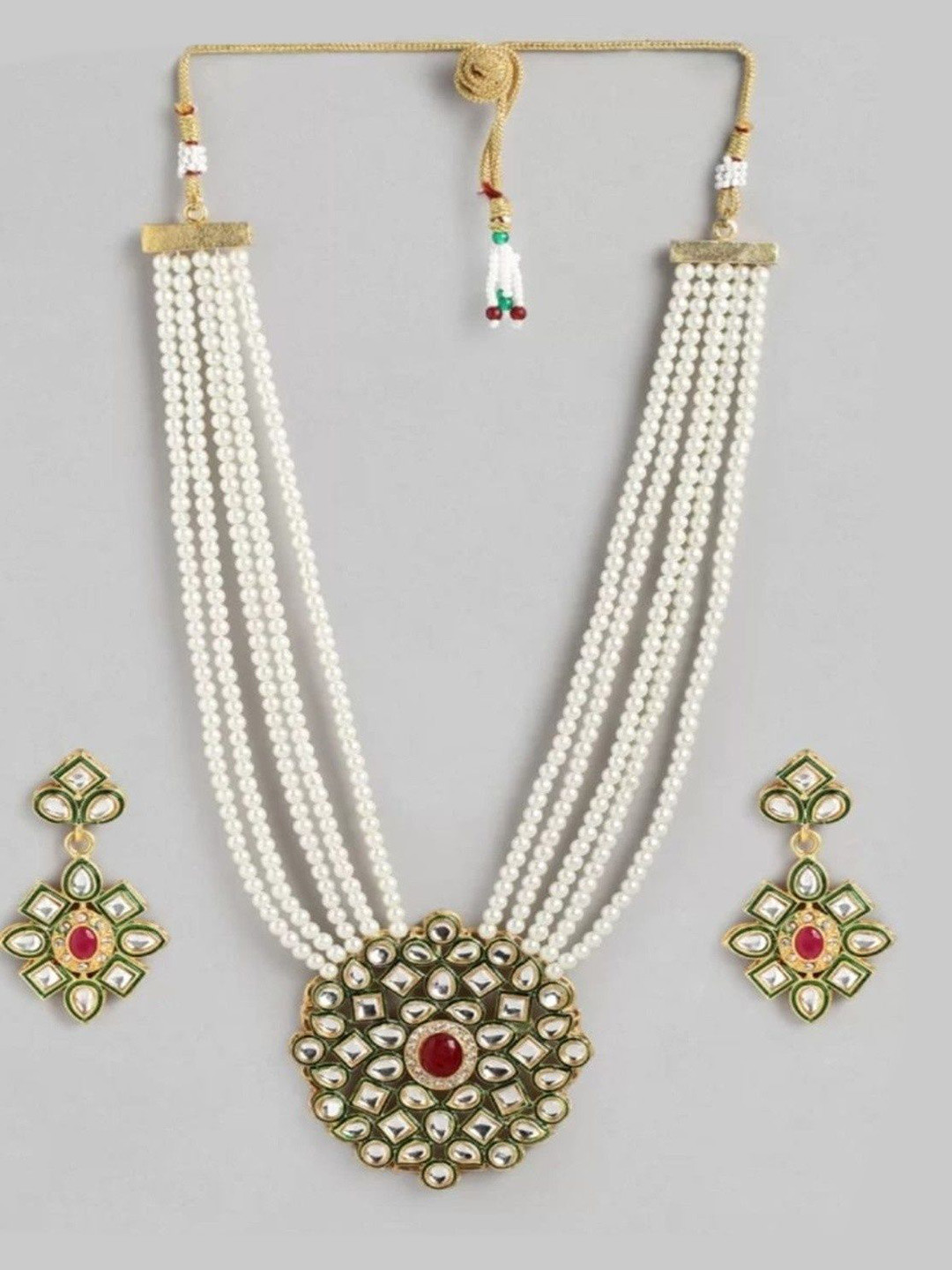 Jaipur imitation jewellery Women Gold-Plated Kundan Studded & Beaded Jewellery Set
