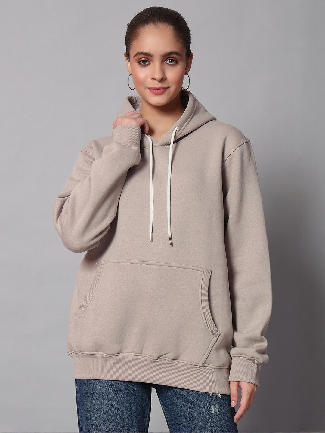 CORSICA Women Beige Hooded Fleece Long Sleeves Sweatshirt