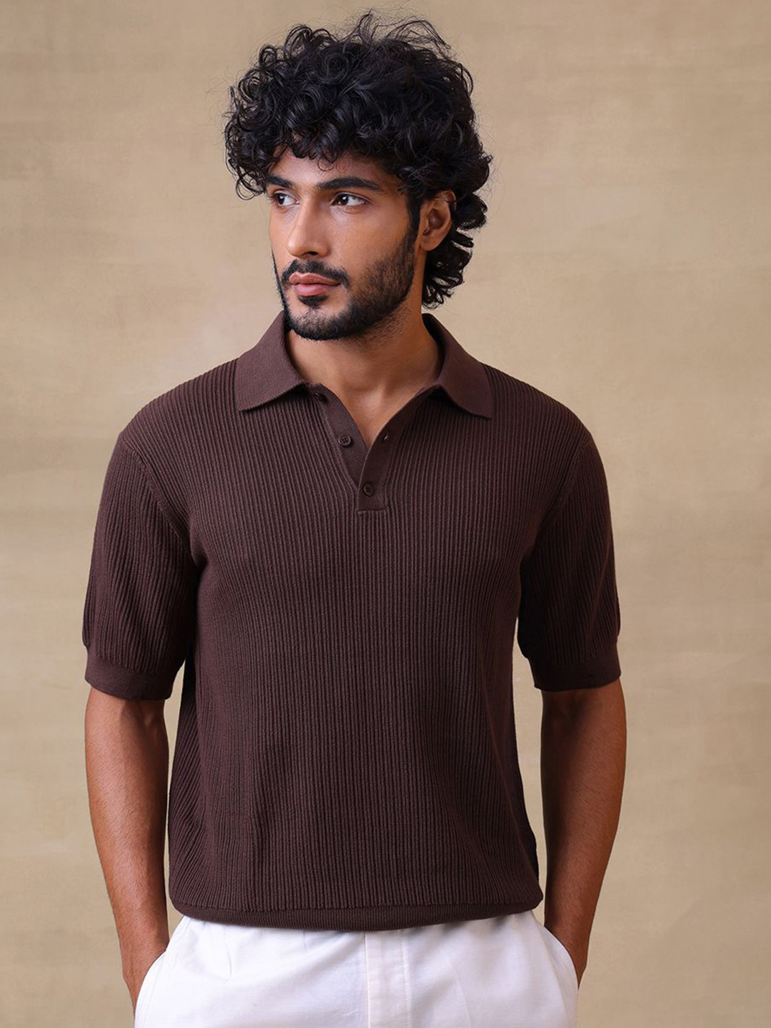 Zage Men Solid Polo Collar Pure Cotton T-shirt