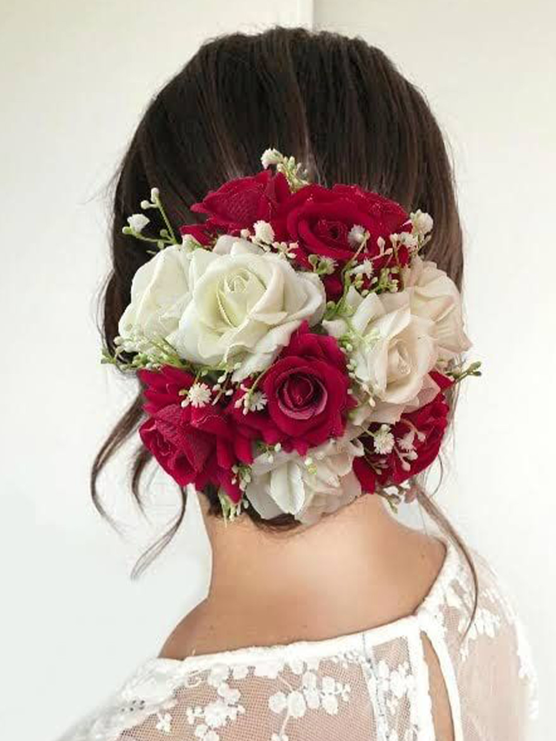 SAMYAK Women Big Sized Hair Bun Handmade Juda Bun- White-Dark Pink