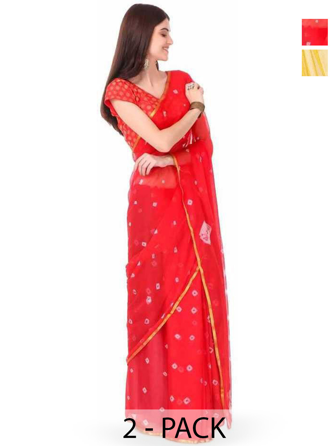 THE FASHION ATTIRE Pack Of 2 Solid Zari Border Saree