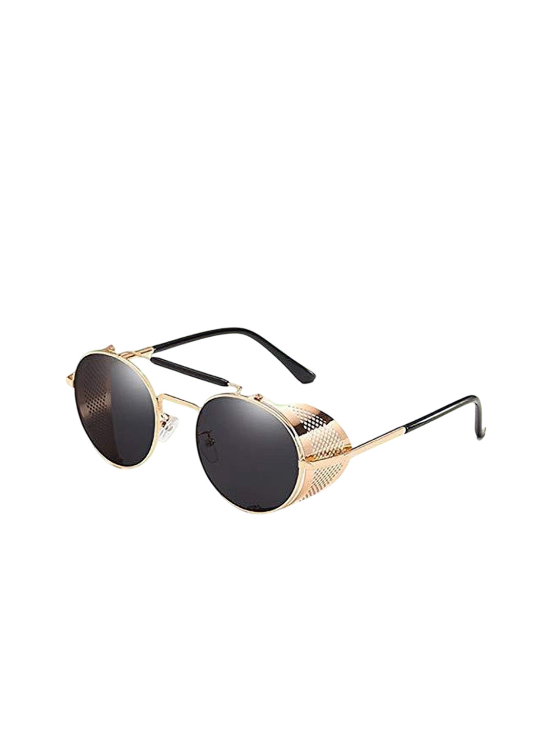 SPADEACES Unisex Full Rim Round Black Lens & Gold-Toned Round Sunglasses