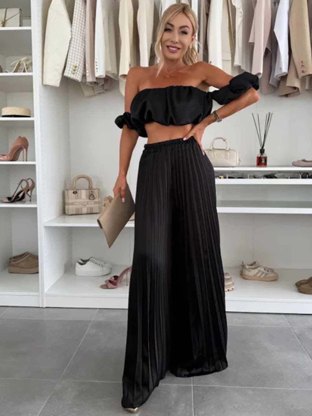 JC Mode Women Off-Shoulder Crop Top & Maxi Skirt Co-Ord Set