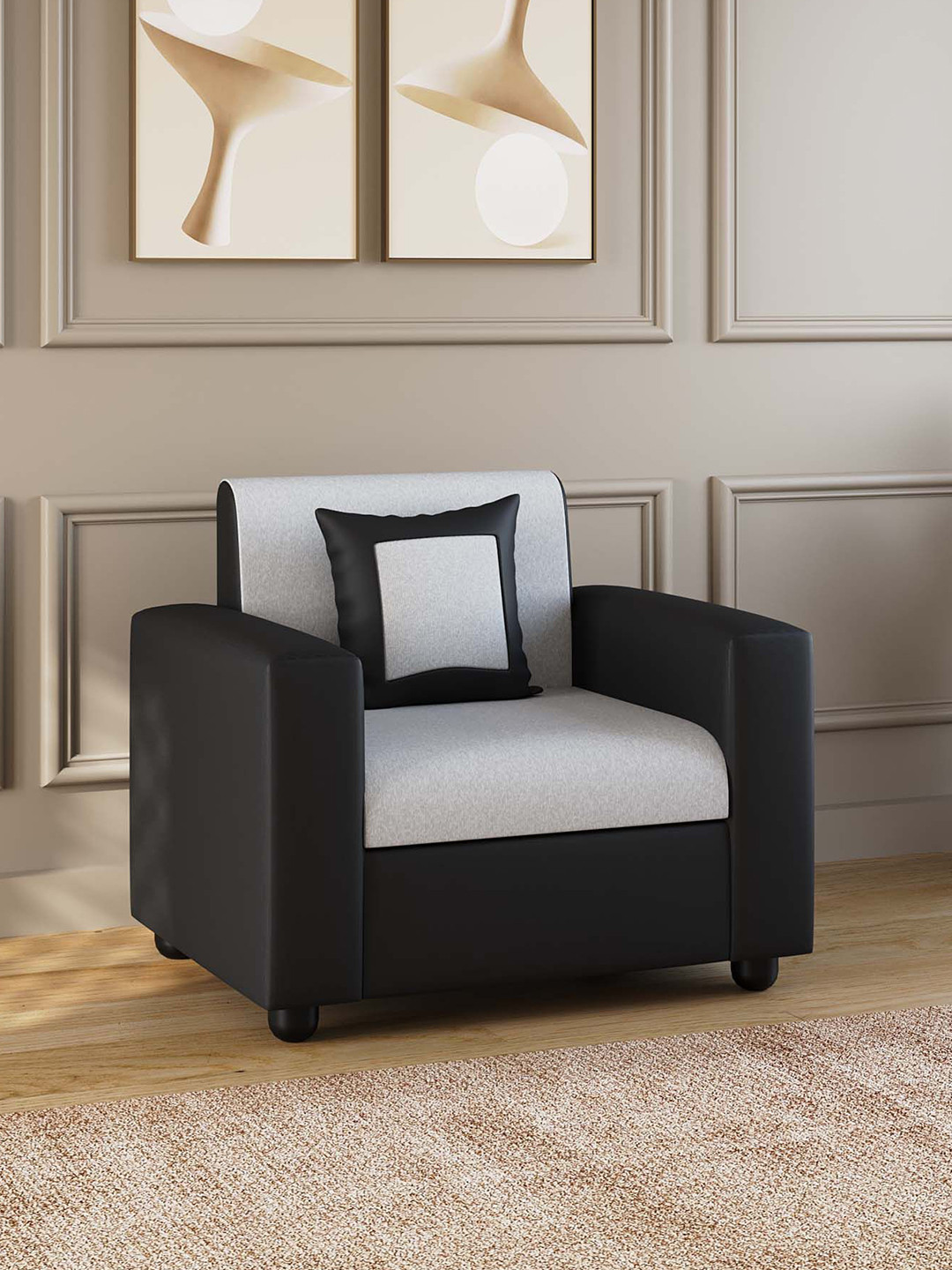 Westido Black & Grey 1-Rectangular Arms Support Seater Sofa