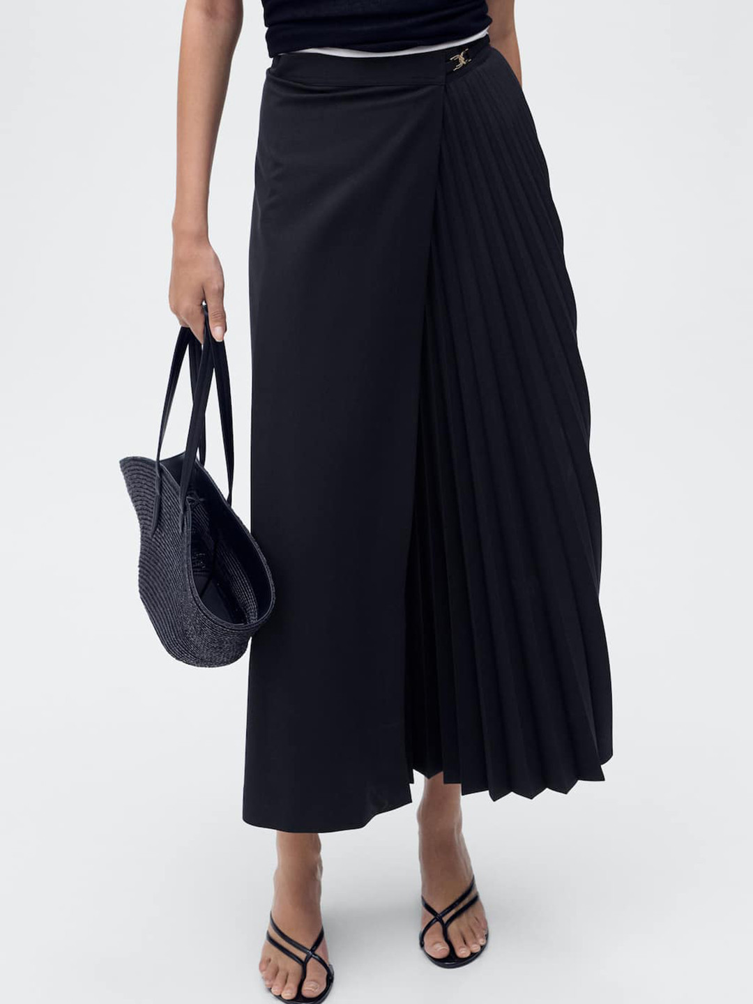 MANGO Pleated Midi Wrap Skirt