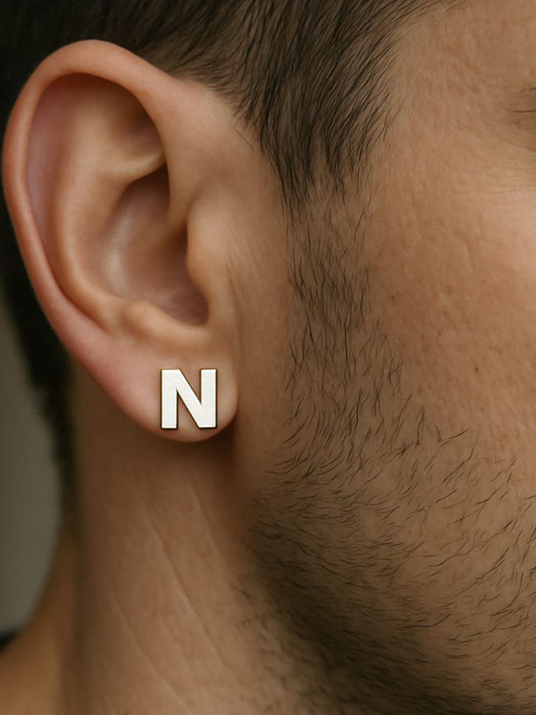 Goldnera Men 925 Sterling Silver Contemporary Letter N Stud