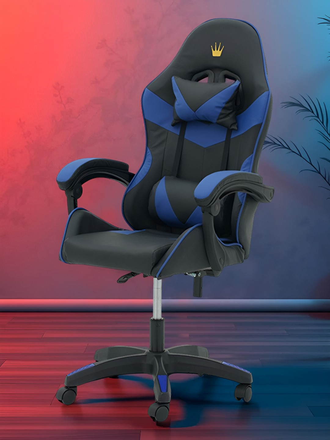 Royaloak Black & Blue Leatherette Adjustable Arm Gaming Chair