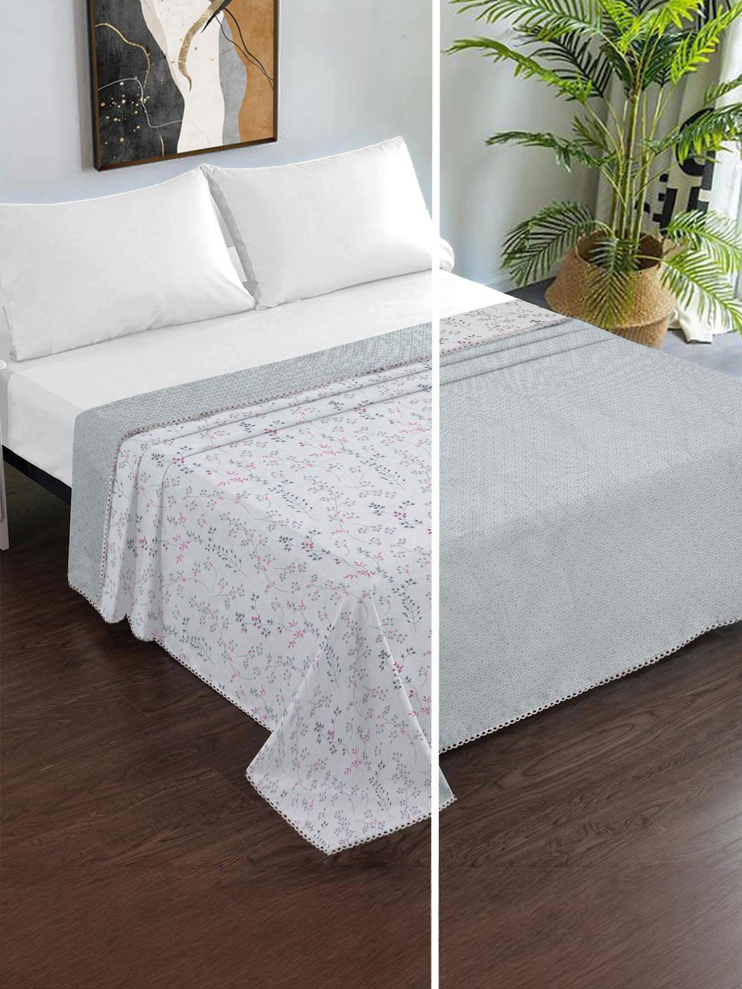 Myntra Elegant Homes Grey & White Floral Print 150 GSM Double Bed Dohar