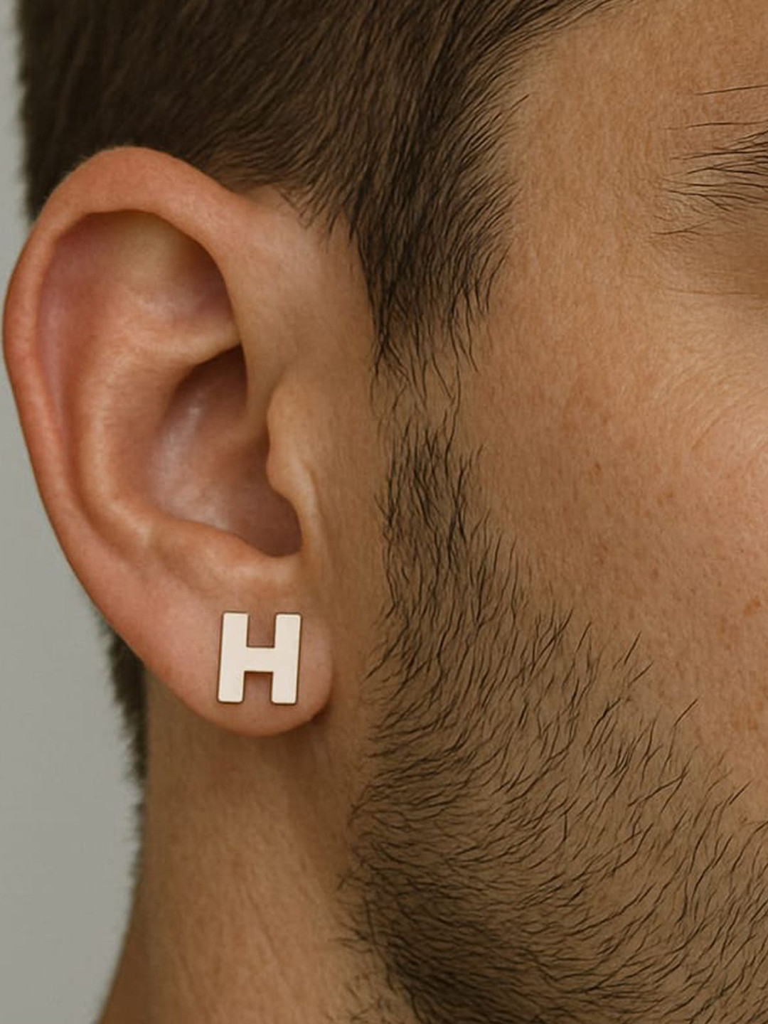 Goldnera Men 925 Sterling Silver Contemporary Letter H Stud