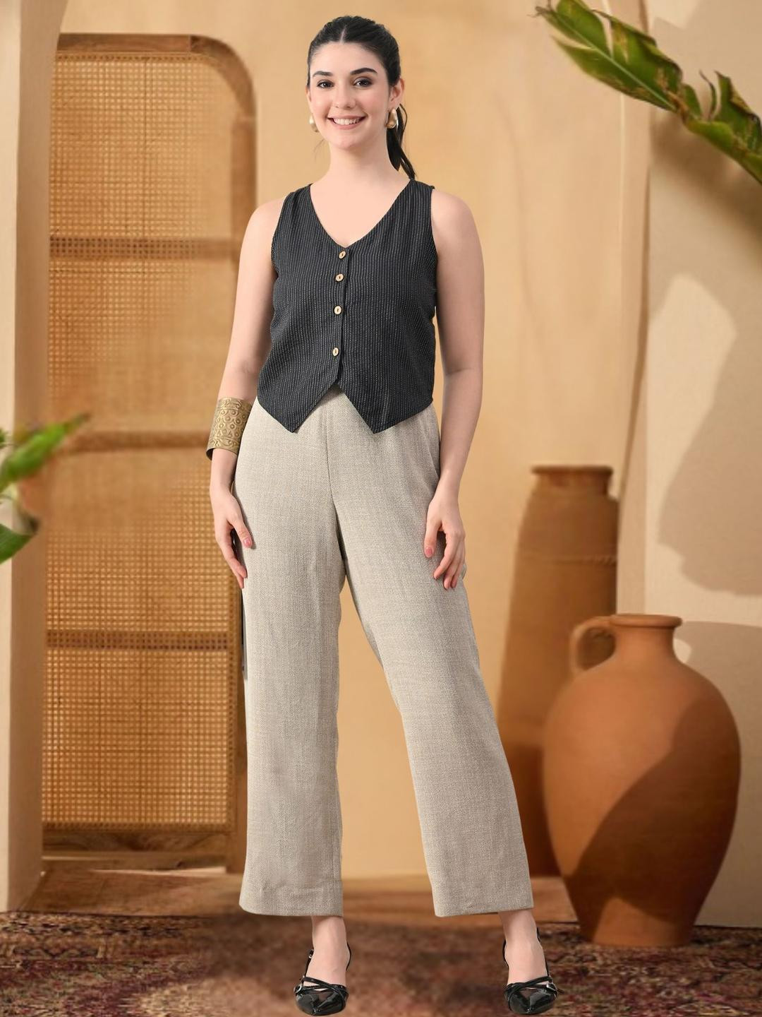 KALINI Women Cotton V-Neck Waistcoat