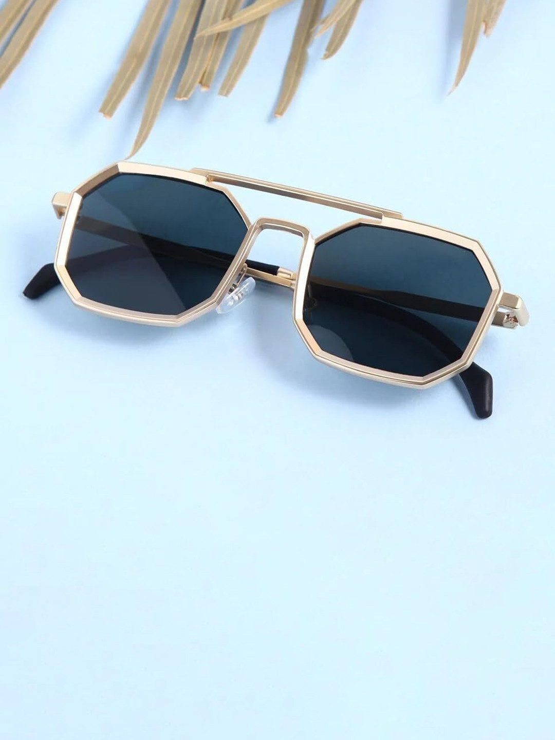 SPADEACES Unisex Rectangle Sunglasses with UV Protected Lens GOLD BLACK POLYGON -433