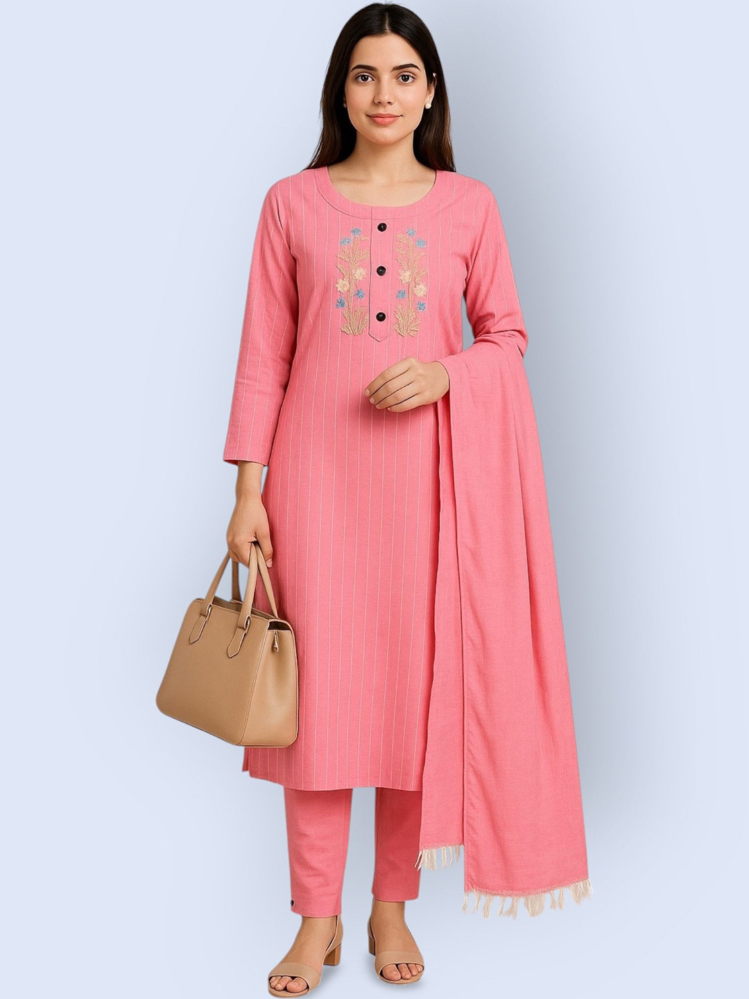 Fashion Club Collection Women Floral Embroidered Regular Kurta with Pyjamas & Dupatta