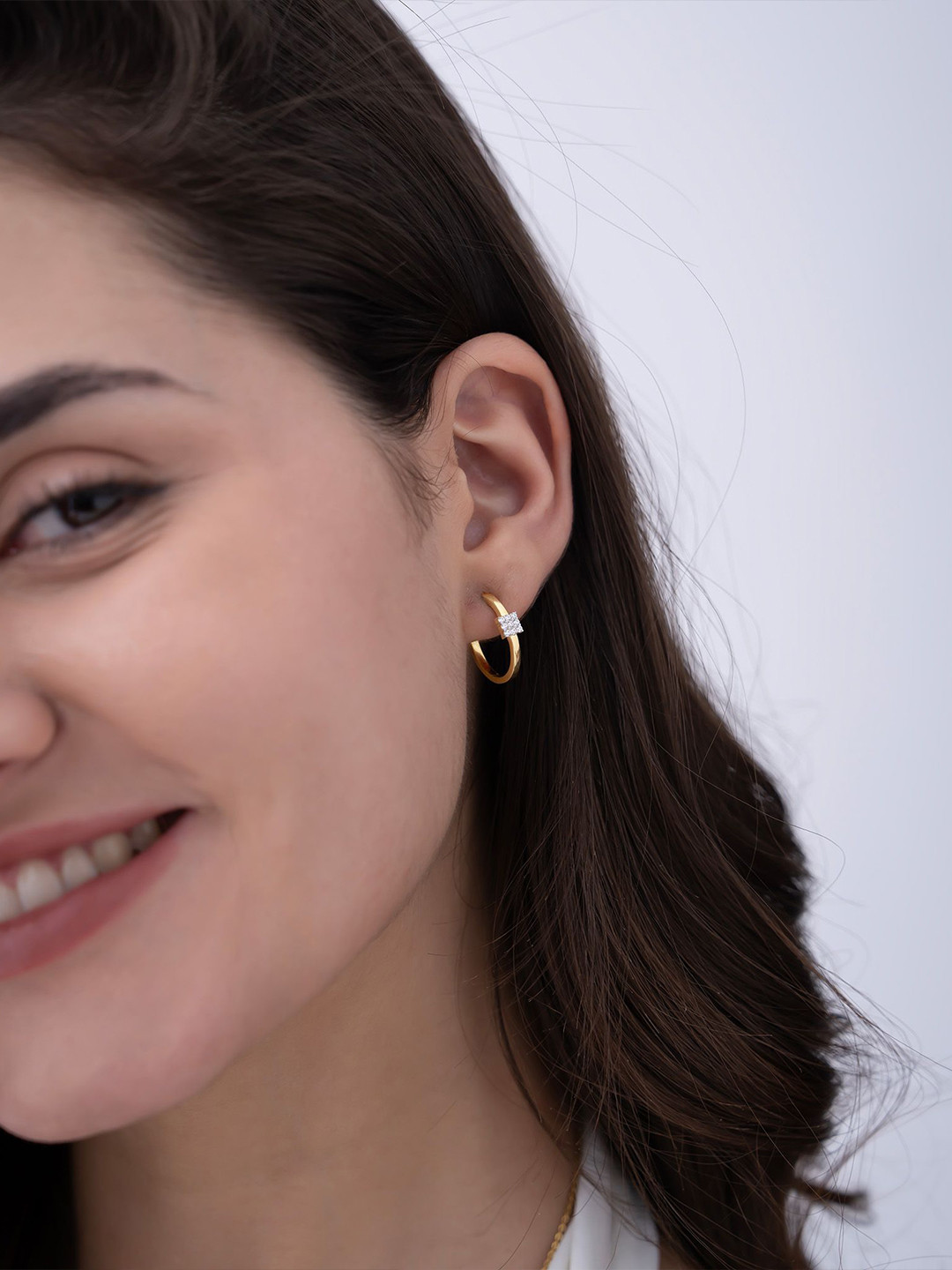 KYMEE 18K Gold Vermeil Dainty Pave Hoop Earrings