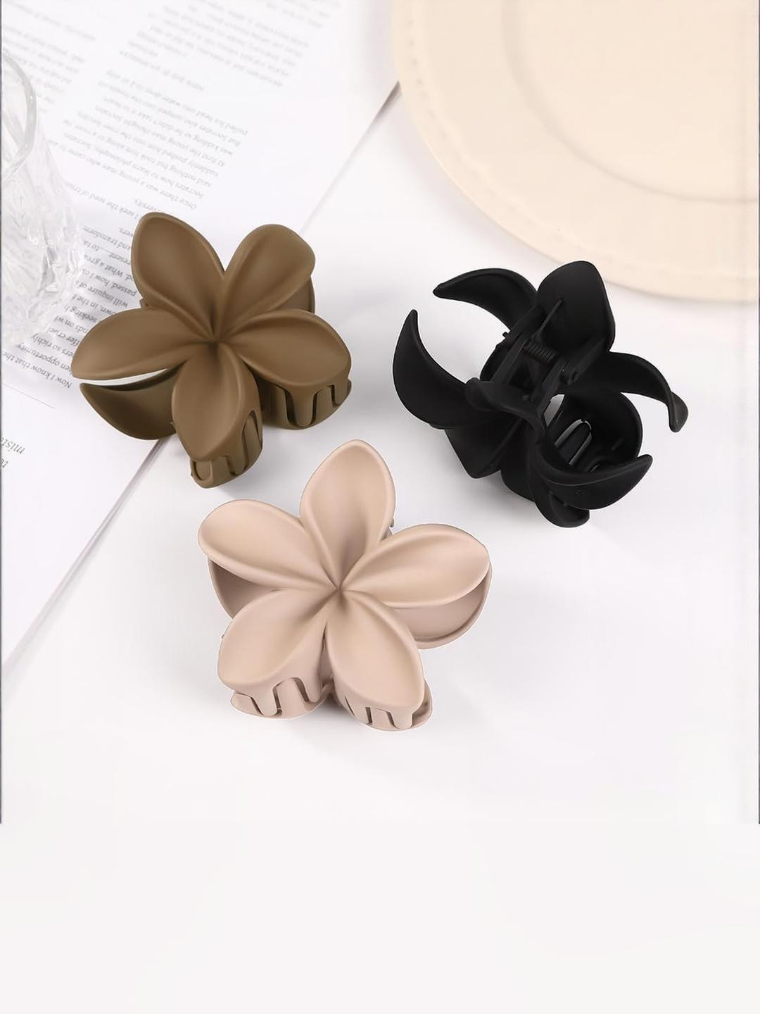 DIVASTRI Women Set of 3 Multi Colored Solid Floral Hair Claw Clips