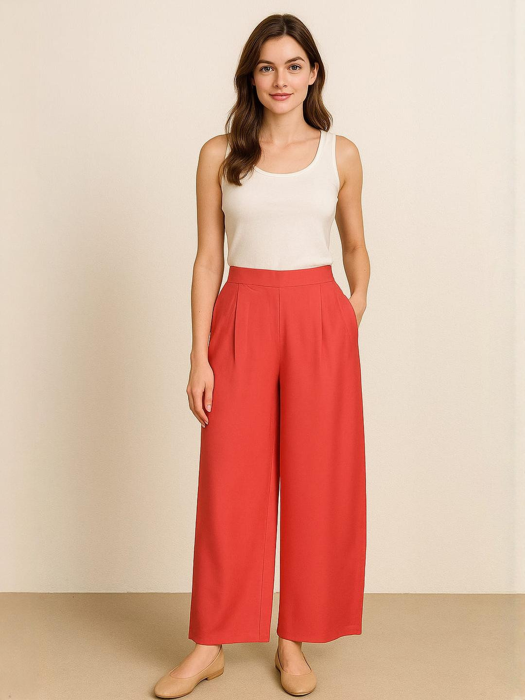 Silakaari Women Rust Rayon Flared Knitted Palazzos