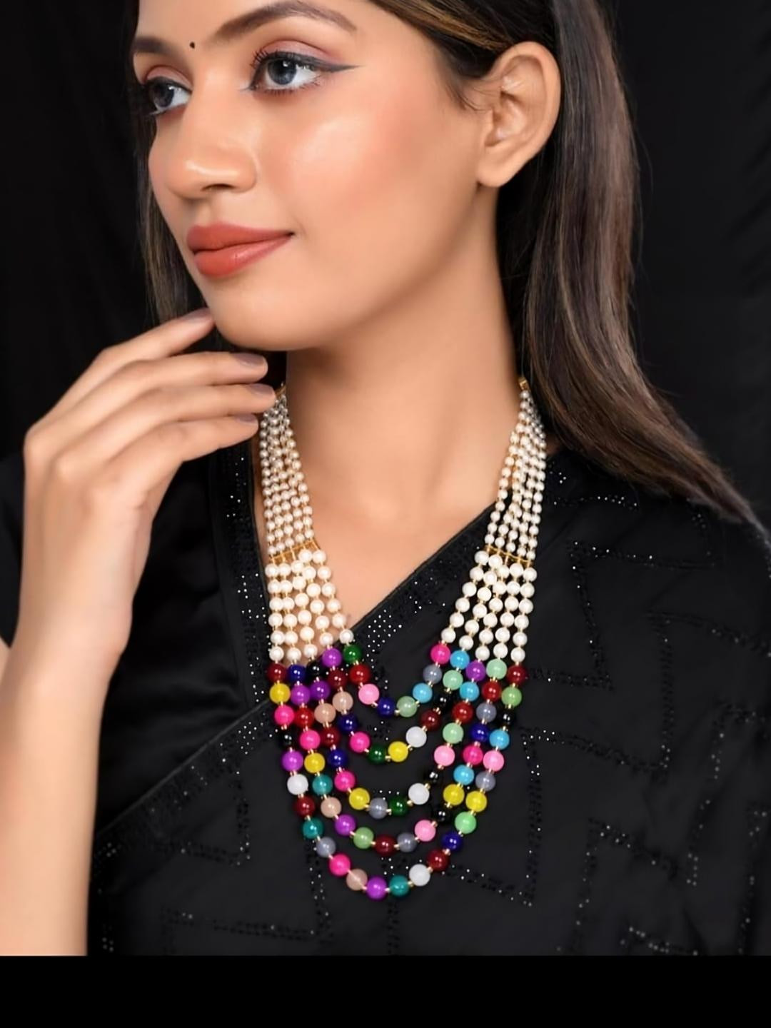 Grace Collections Women Metal Gold-Plated Pearls Lagoon Artificial Beads Necklace