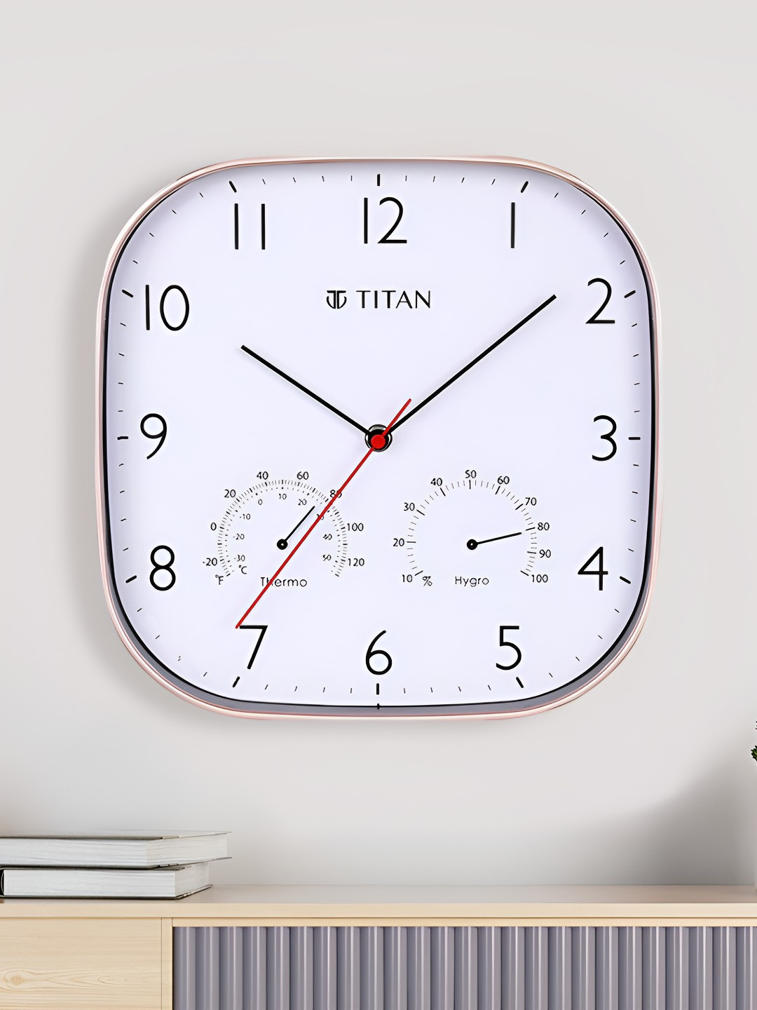Titan Rose Gold & White Square Analogue Wall Clock