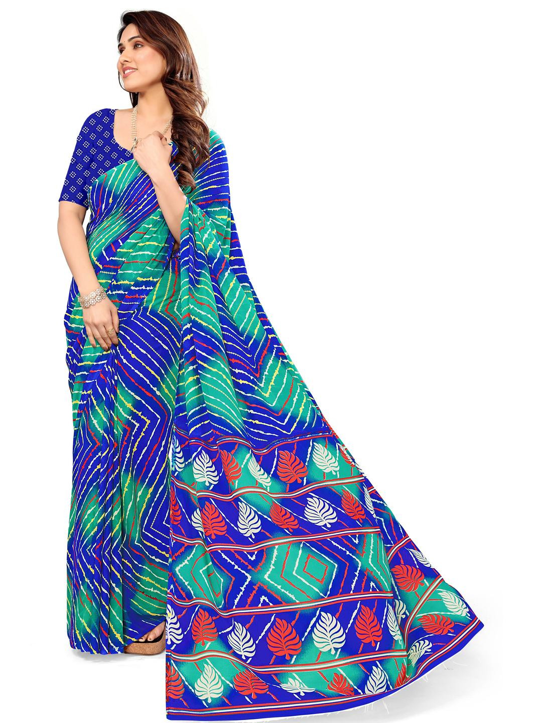 KANOODA Lehriya Printed Bandhani  Saree