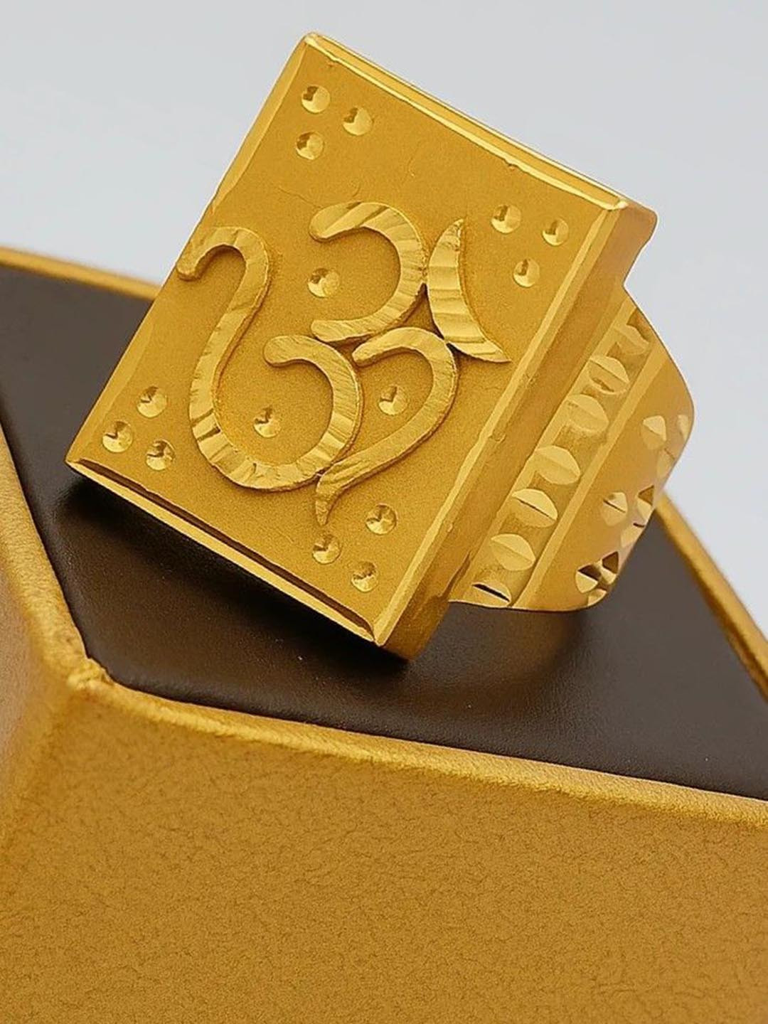 DK CLUB Men Stainless Steel Gold Plated Om Finger Ring