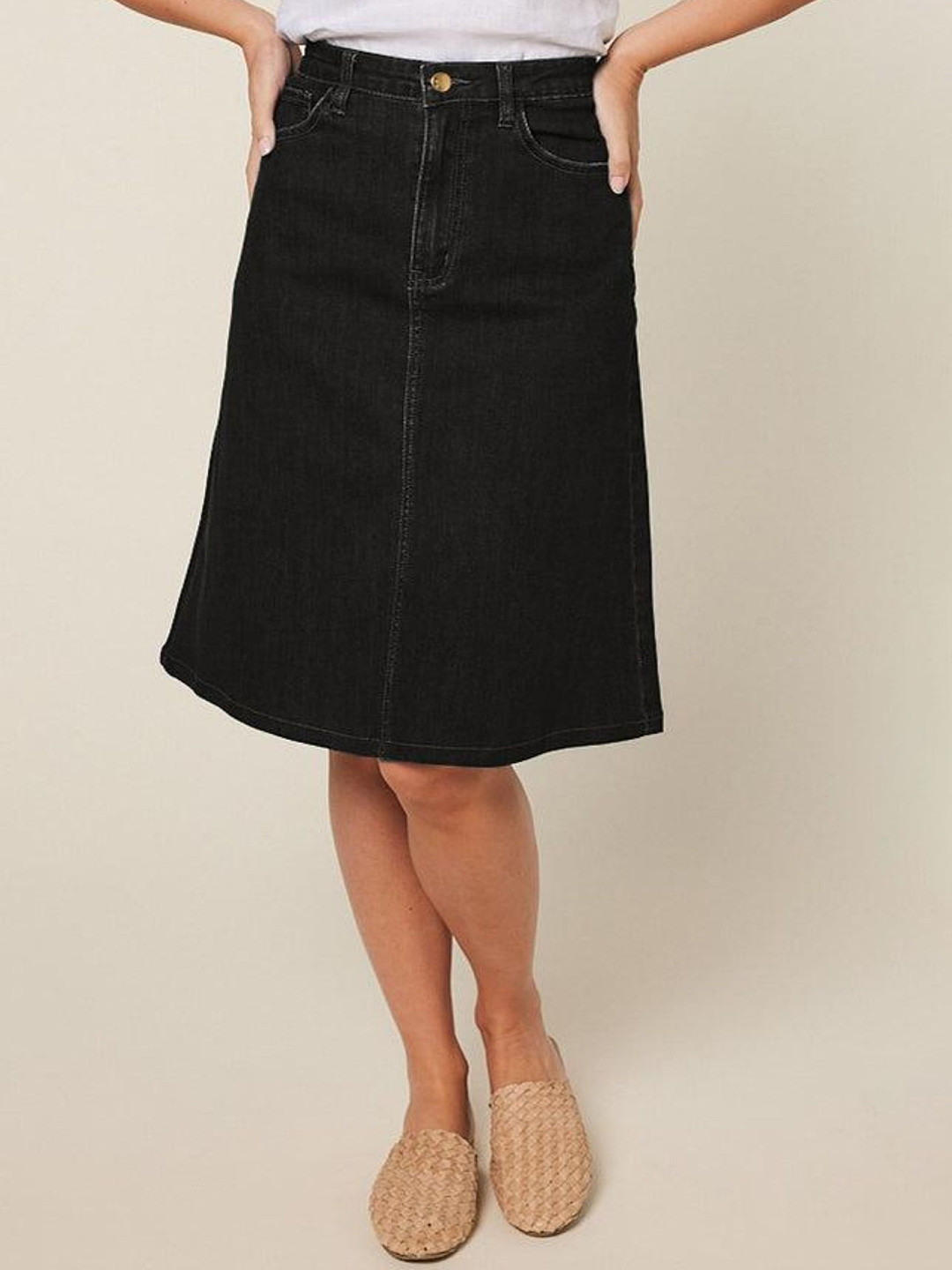 Tripursundari Fashion Knee Length A-Line Denim Skirt