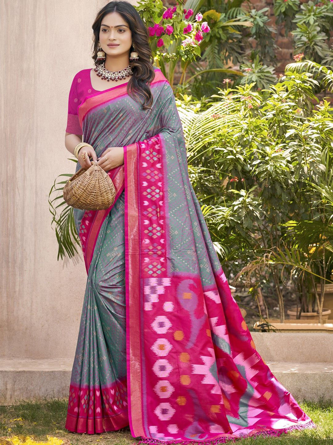 Mitera Pachampalli Silk Saree With Woven Design And Contrast Blouse Piece