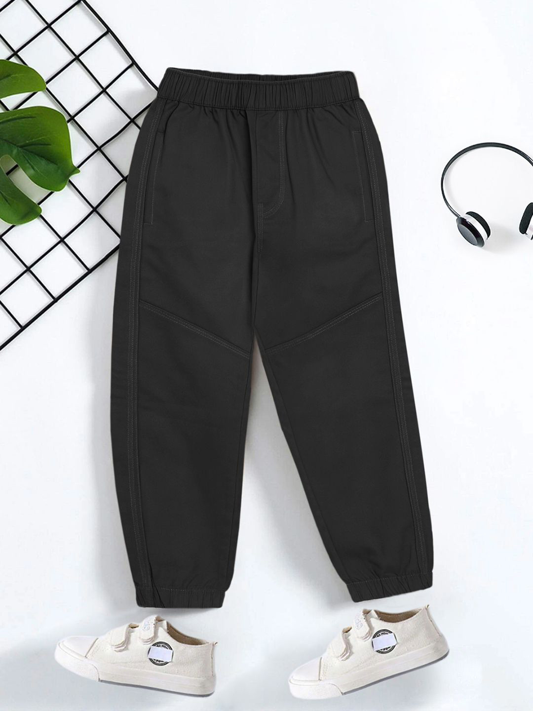 YK X Trampoline Kids Woven Cotton Trousers With Elastic Waist And 2 Pockets
