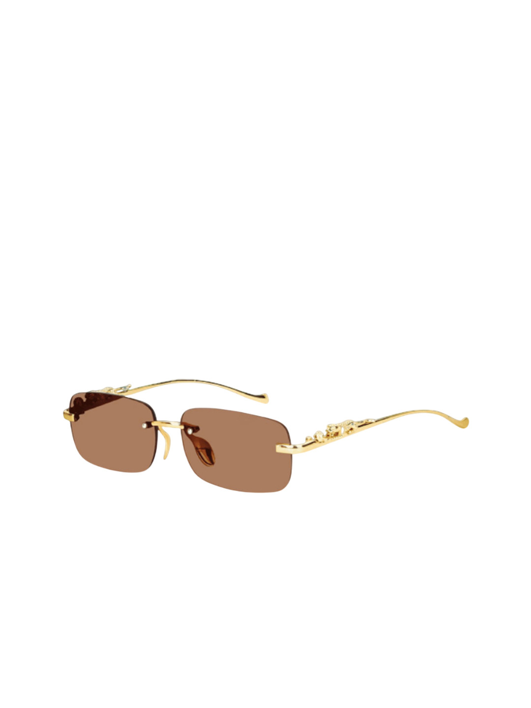 SPADEACES Unisex Rectangle Sunglasses with UV Protected Lens Karan Gold Brown -27