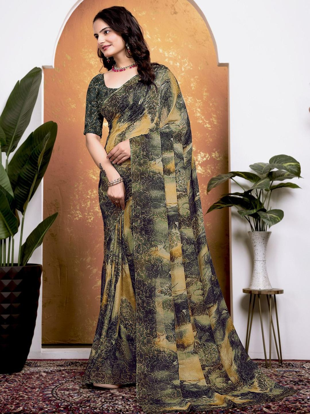 KANOODA Abstract Printed Bollywood Georgette Saree