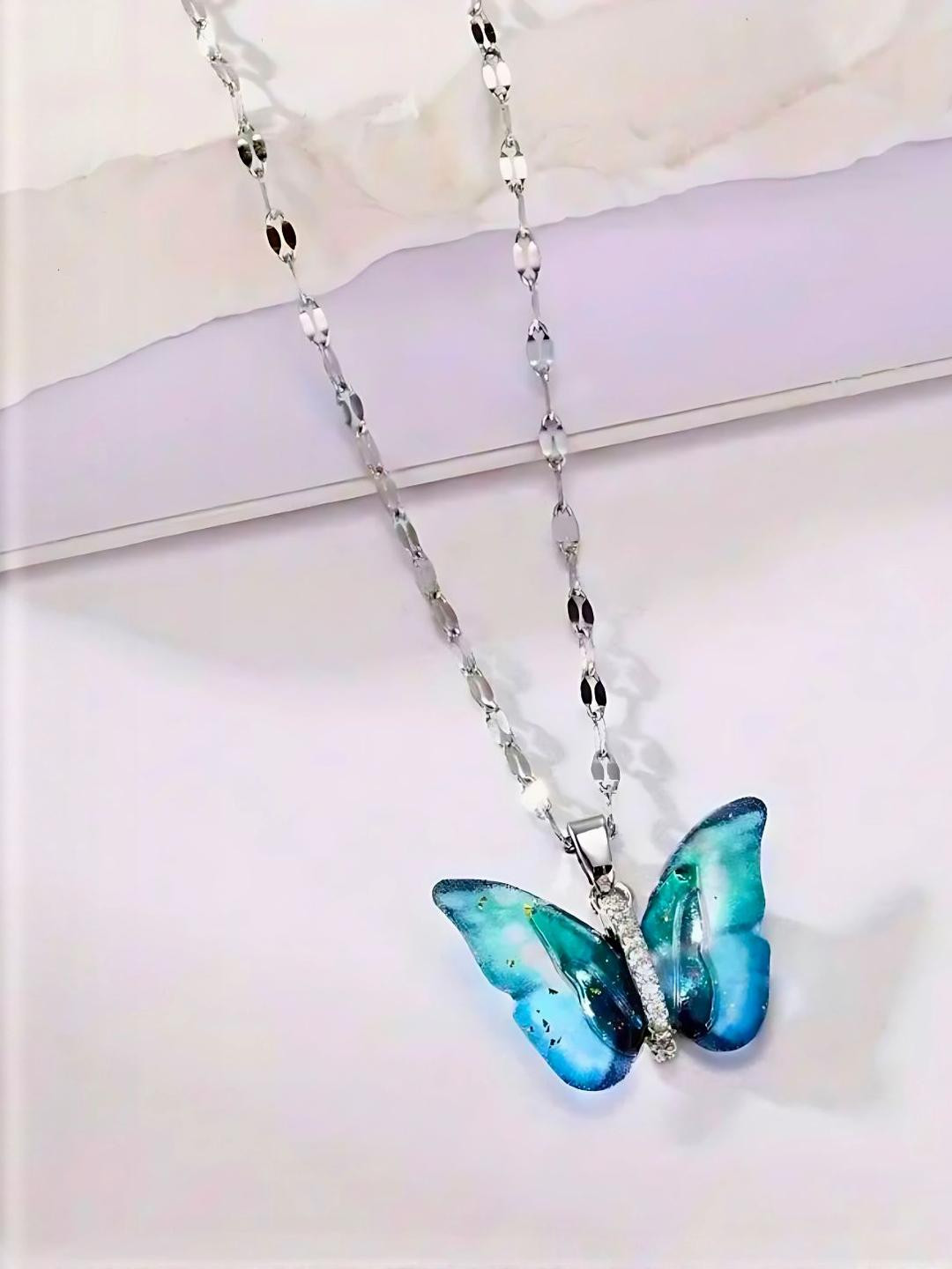 Bauble Cluster Silver-Plated Butterfly Pendant Chain