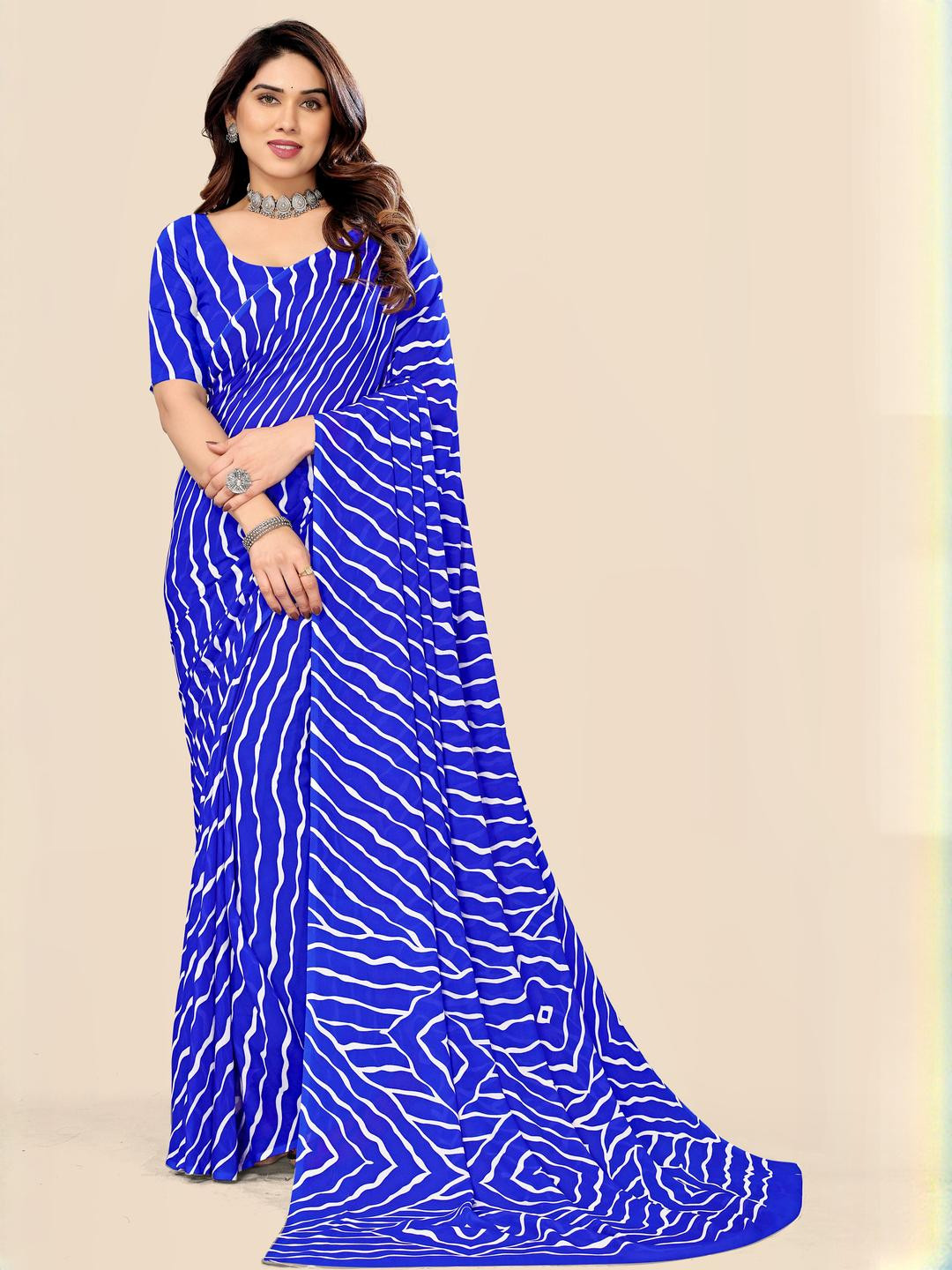 KANOODA Lehriya Printed Pure Georgette Saree