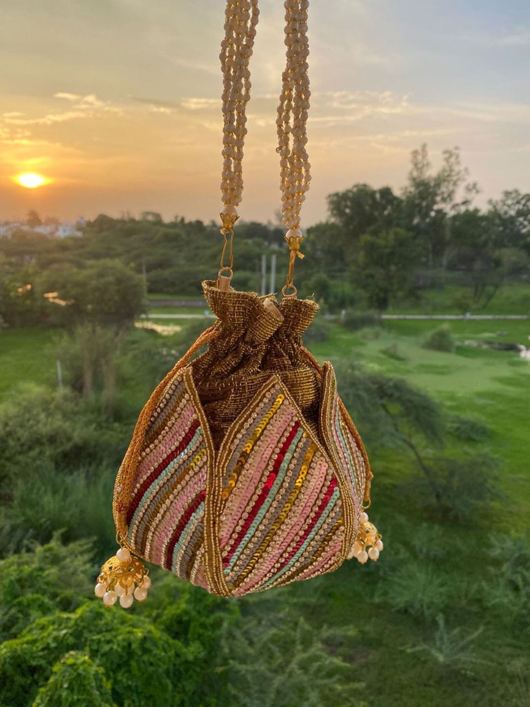 SALUJA PUNJABI JUTTI Embellished Potli With Wrist Loop