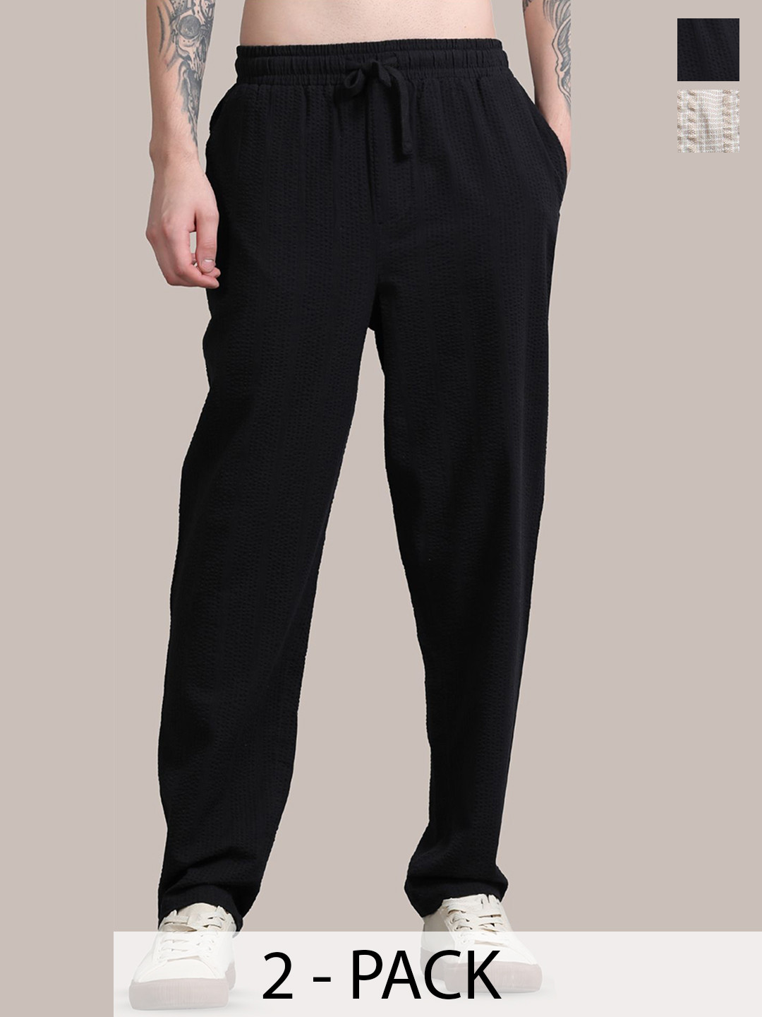 StitchX Men's Pack of 2 Loungewear Textured Seersucker Resort Joggers Trousers