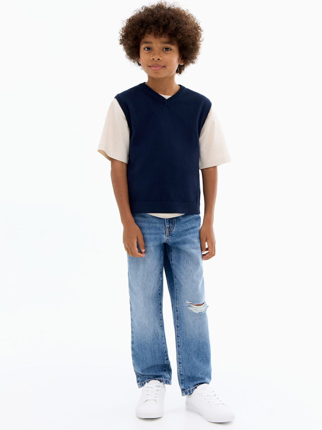 Mango Kids Boys Regular Fit Mid-Rise Ripped Light Fade Jeans