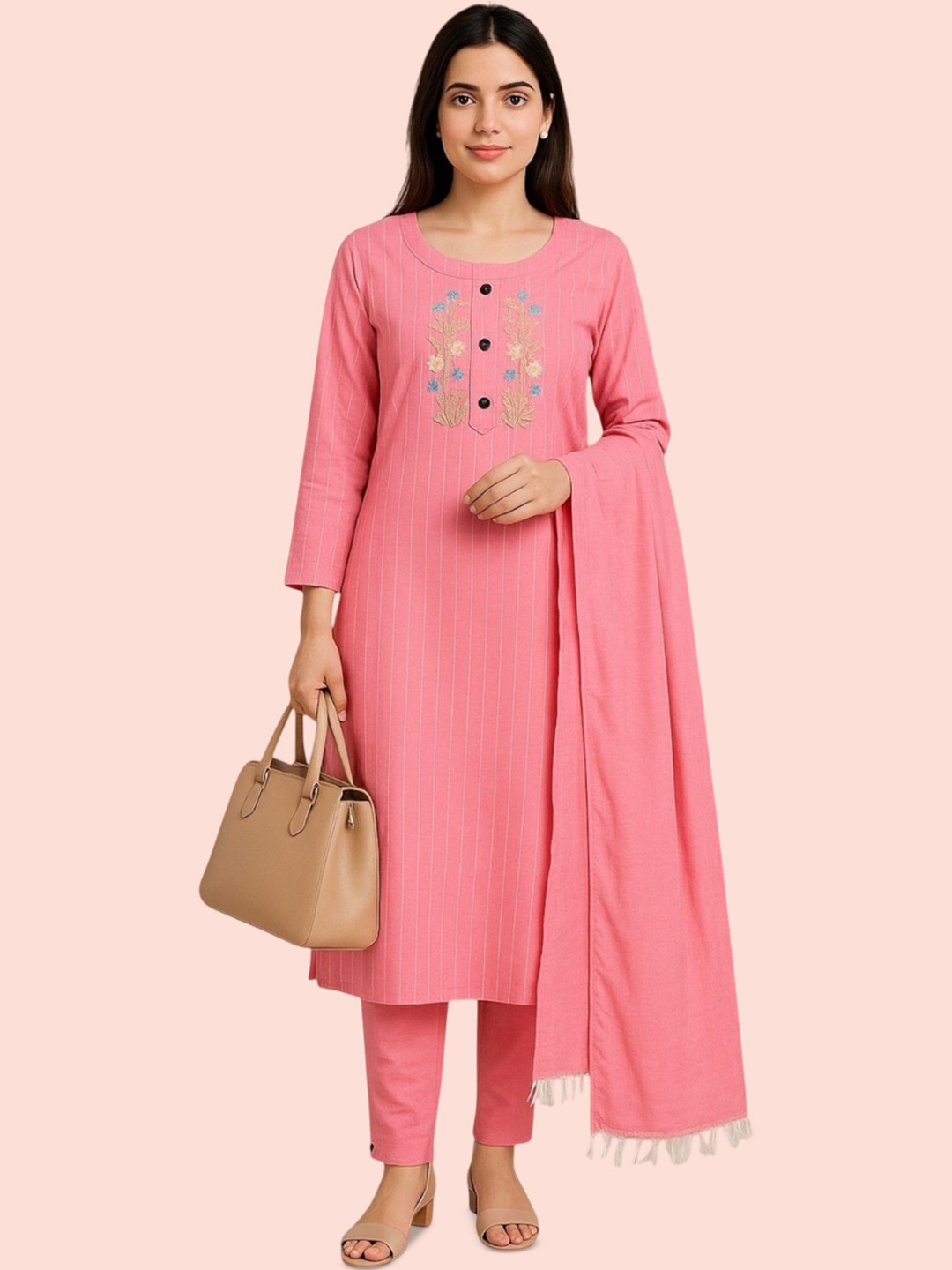 Fashion Club Collection Floral Embroidered Thread Work Kurta With Trousers & Dupatta