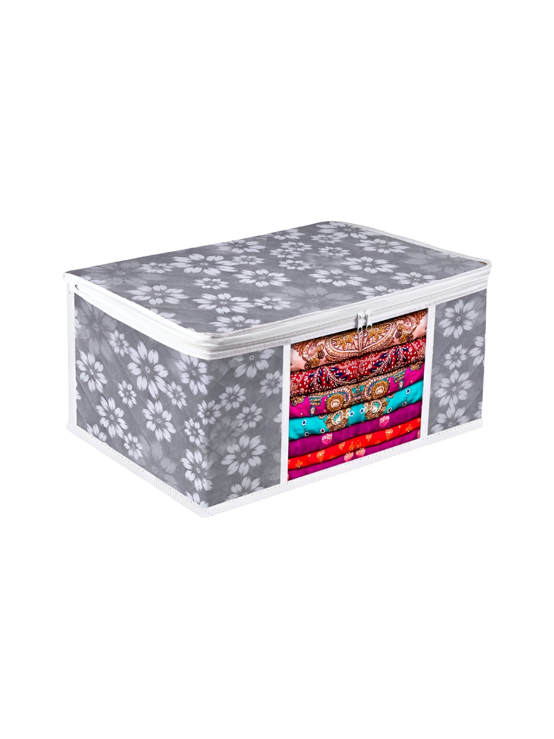 Aura Grey & White 1Pieces Regular Flower Quilted Saree Storage Bags