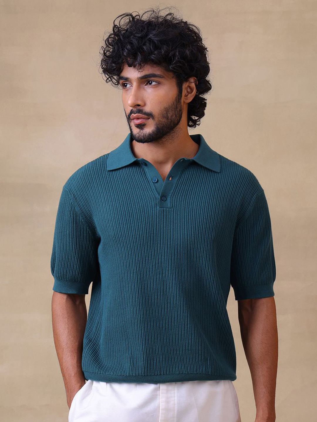 Zage Men Self Design Polo Collar Relaxed Fit T-shirt