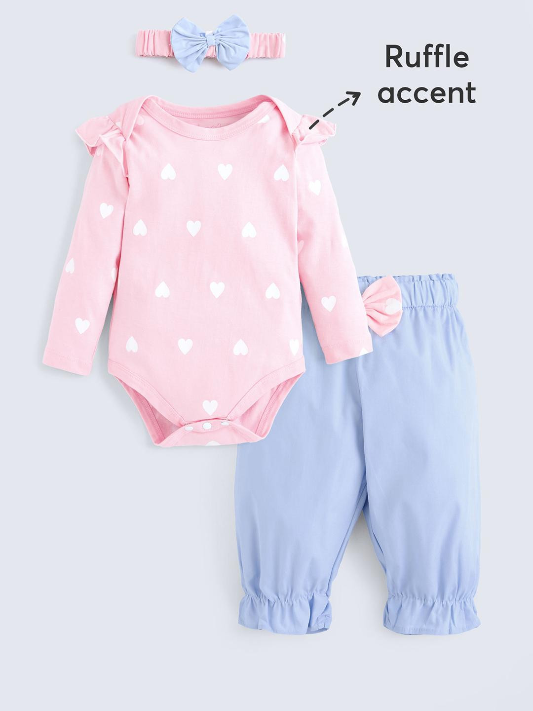 2-Pc Cotton Heart Onesie & Pants