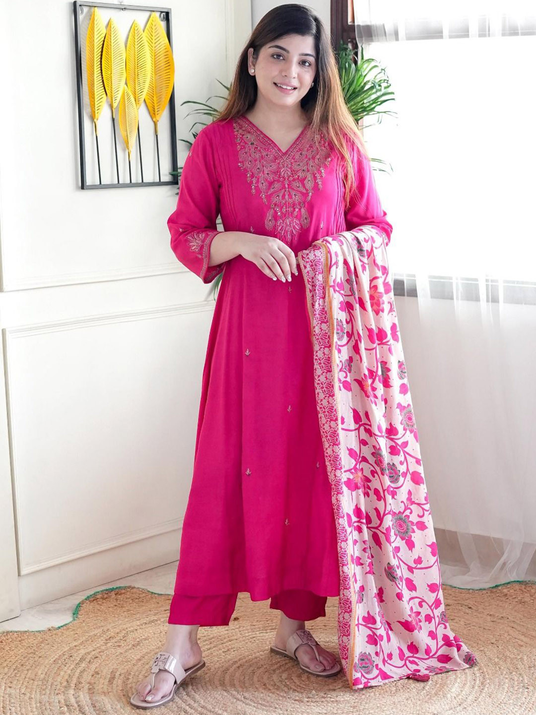 Brand Hill Women Floral Embroidered Kurta with Trousers & Dupatta