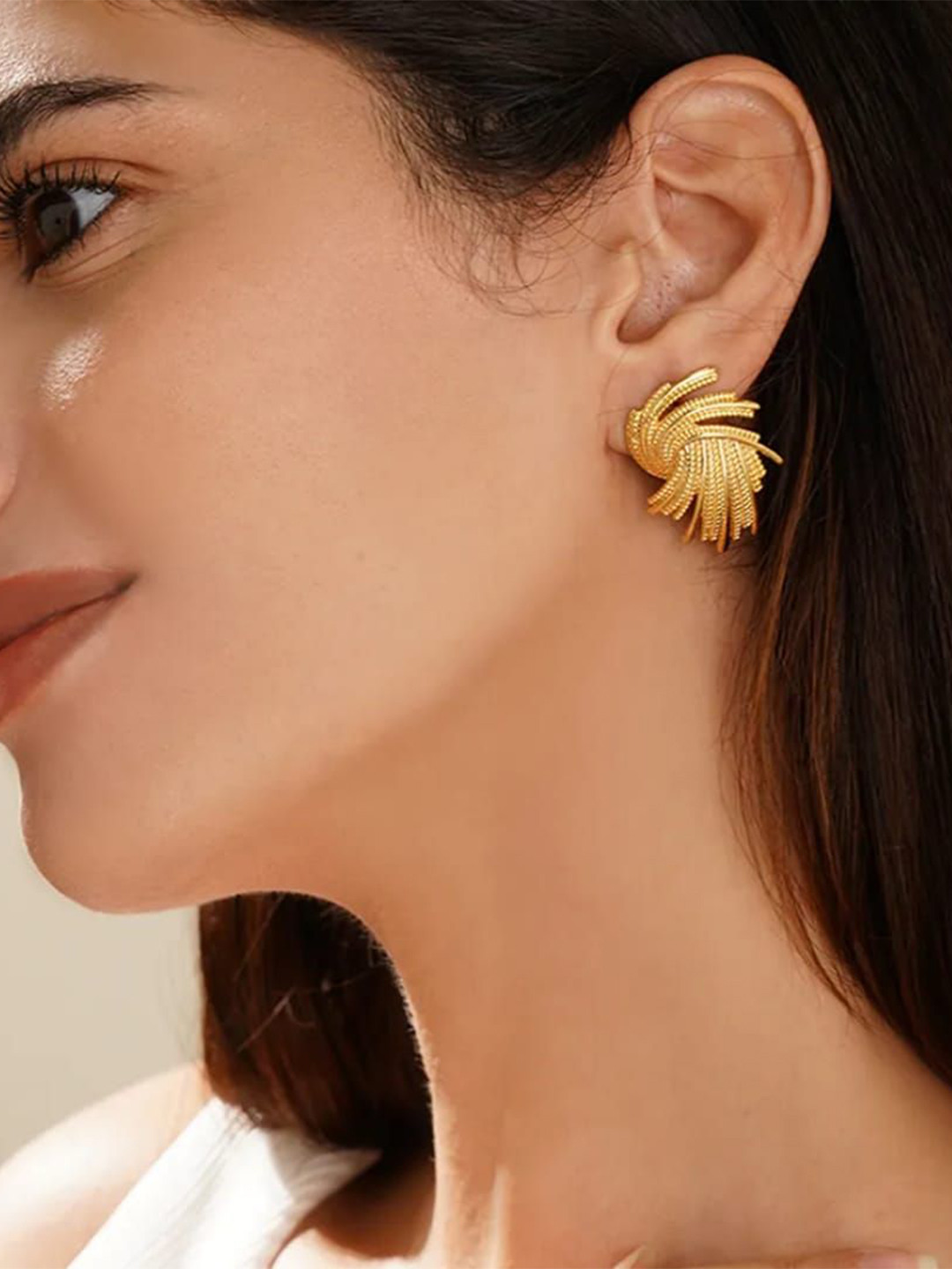 Jewelfy Stainless Steel Gold-Plated Contemporary Shaped Studs
