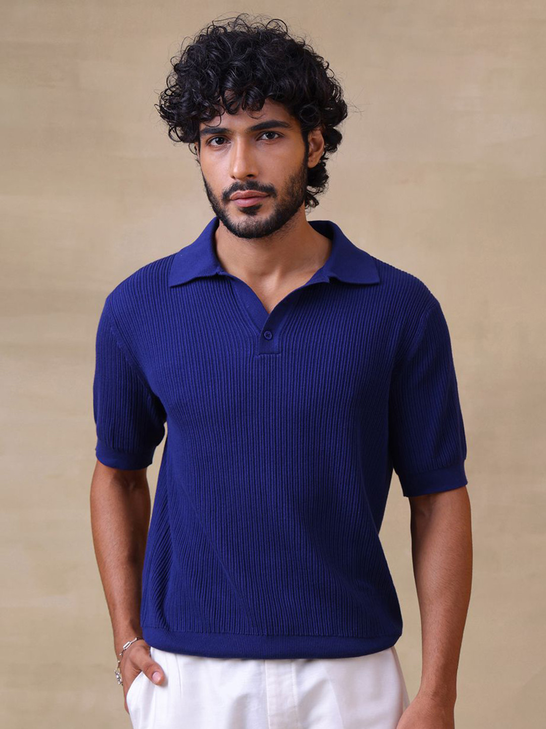 Zage Men Polo Collar Drop-Shoulder Sleeves T-shirt