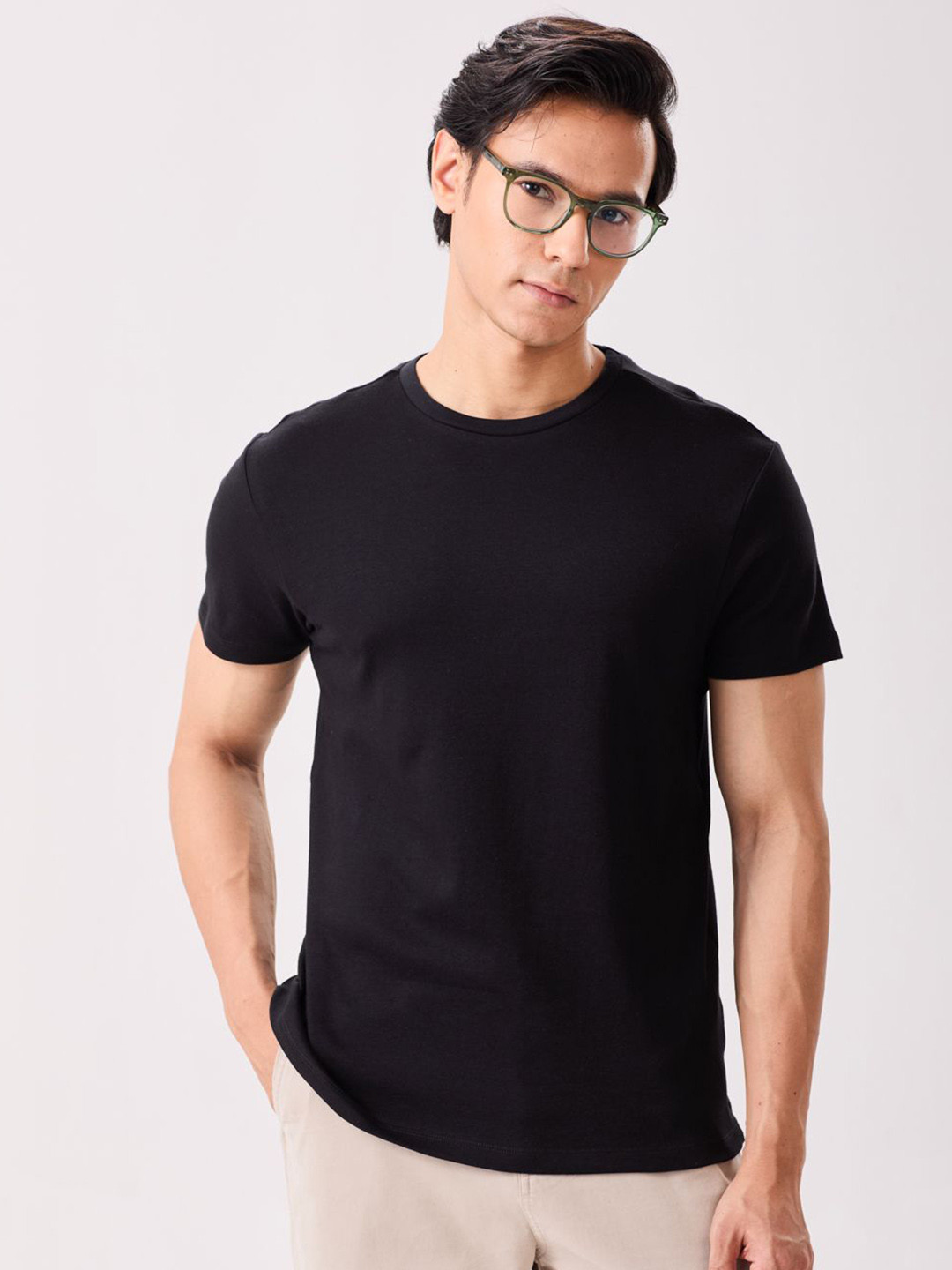 MH&Y Round Neck Short Sleeves Pure Cotton T-shirt