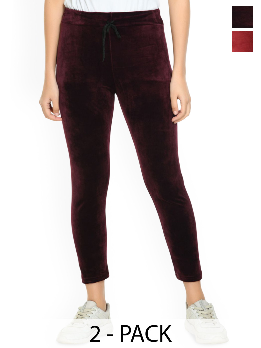 Brainbees Women Pack Of 2 Slim Fit Velvet Track Pants