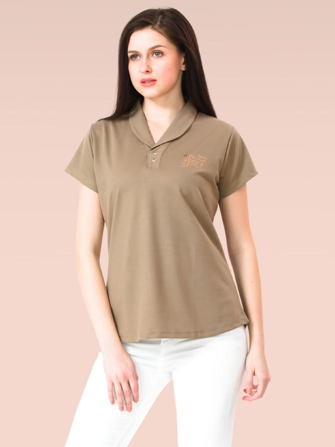 Lango Women Typography Printed Polo Collar T-shirt