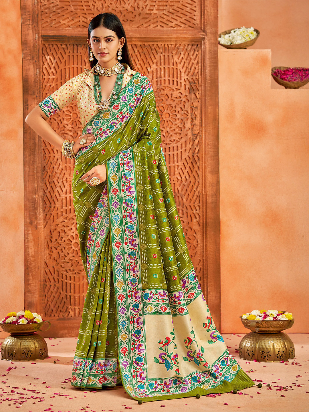 TIRA Ghatchola Printed Paithani Saree