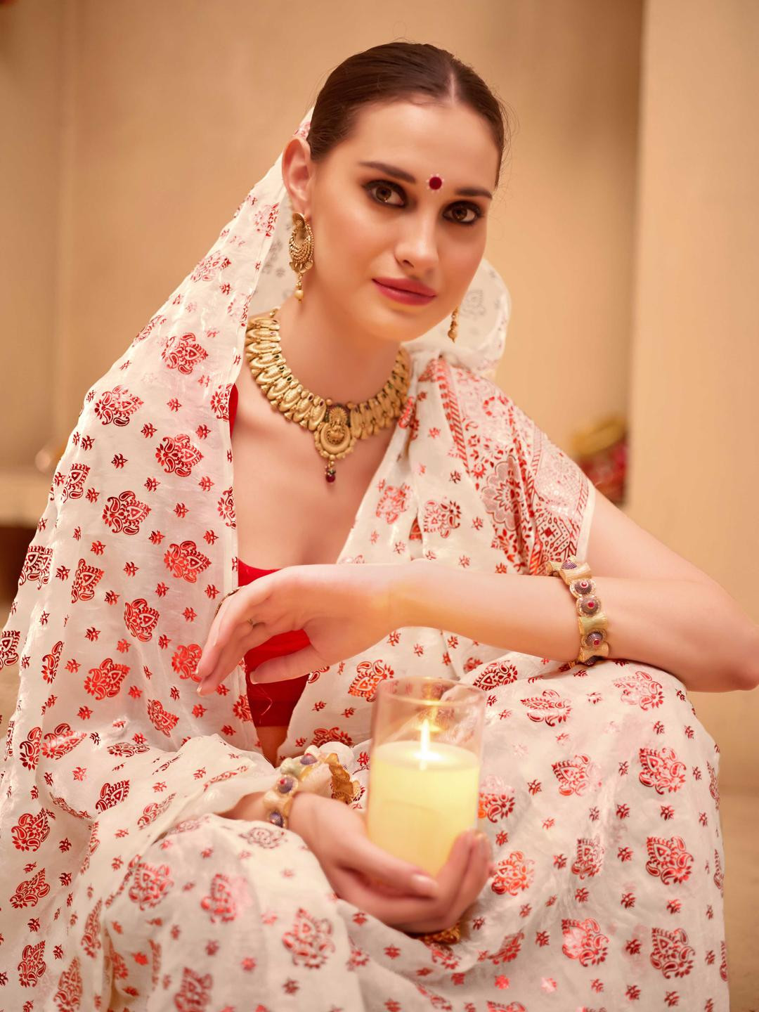 RACHNA Floral Printed Foil Tissue Saree