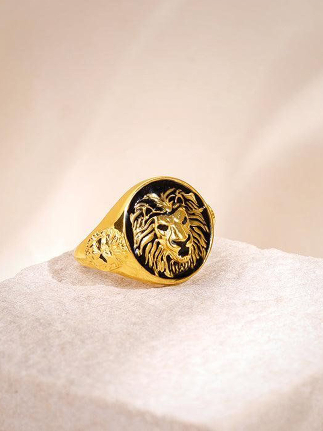 GIVA Men Silver Gold-Plated Golden Roar Of Lion Ring For Him