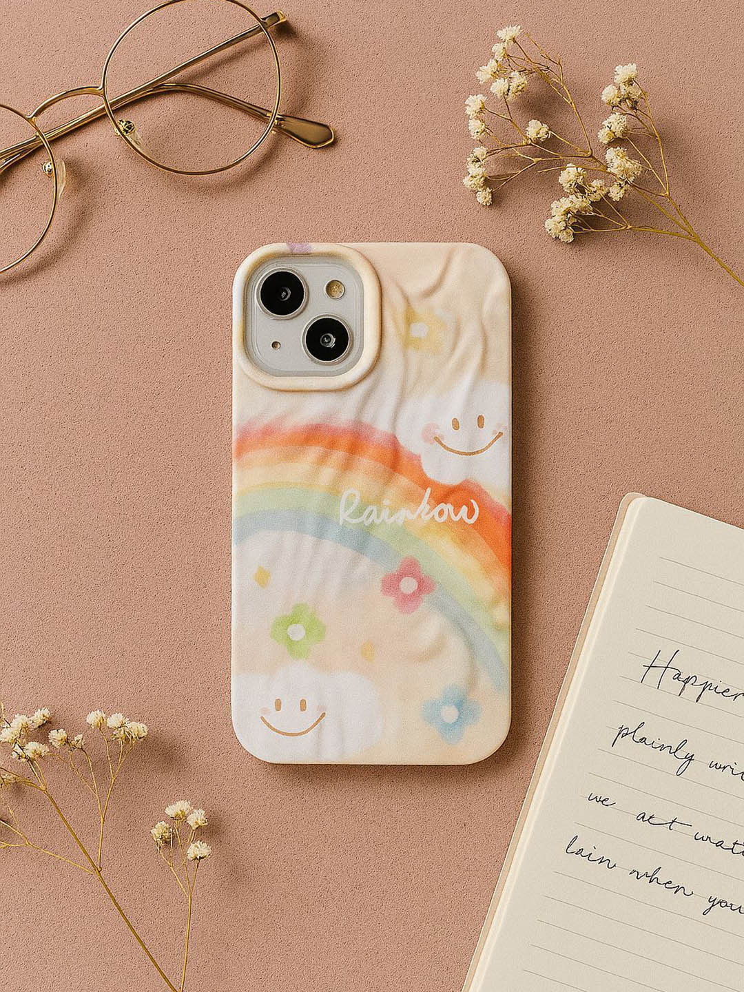 CASE CREATION Women iPhone 16 Real 3D Rainbow Wonderful Day Smile Cloud Wrinkle Back Case