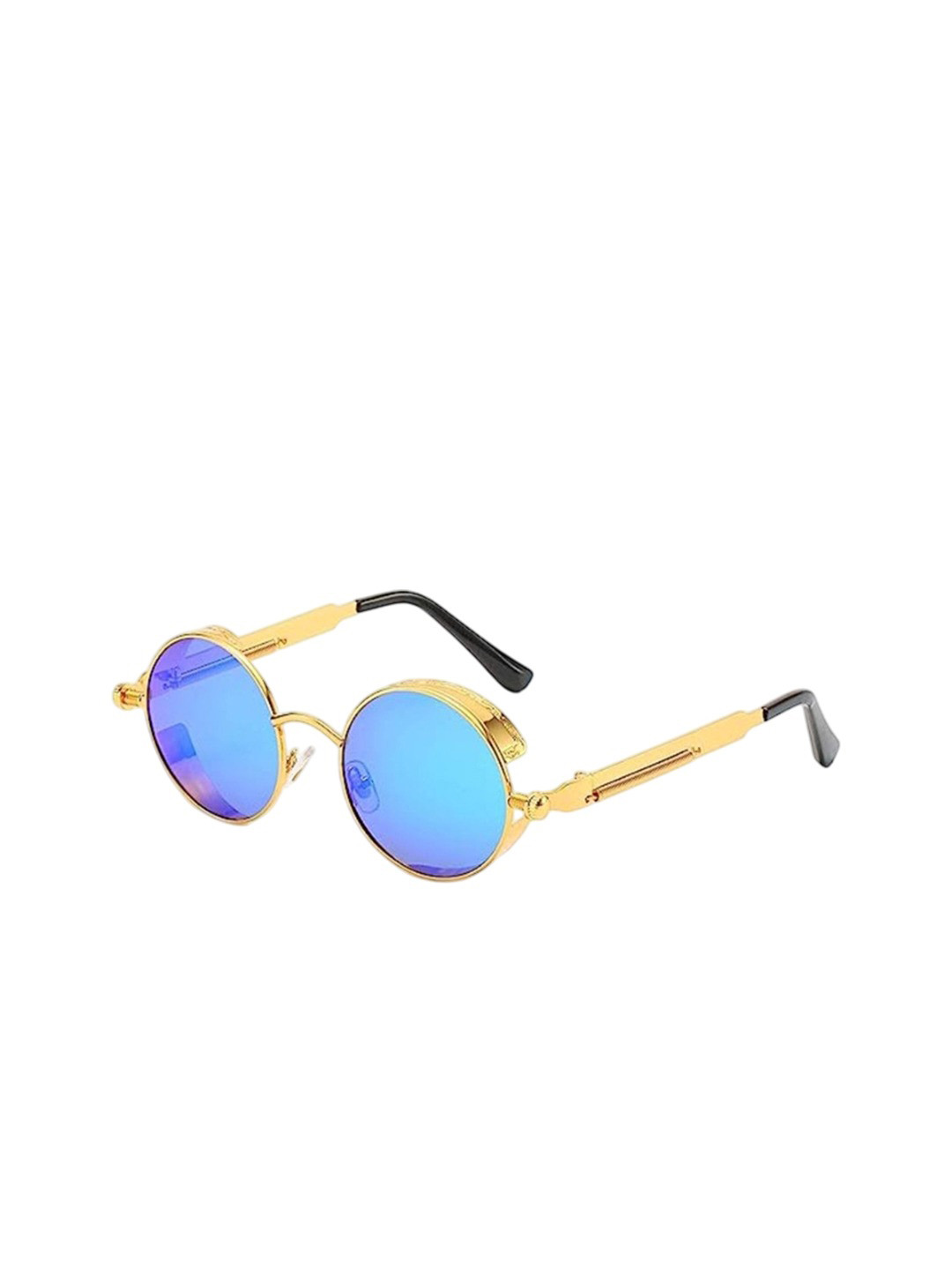 SPADEACES Unisex Blue Lens & Gold-Toned Round Sunglasses Steampunk Gold Blue 20